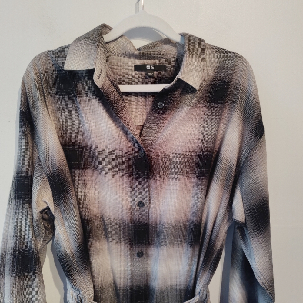 Uniqlo Plaid Flannel Button-Up Shirt Dress M